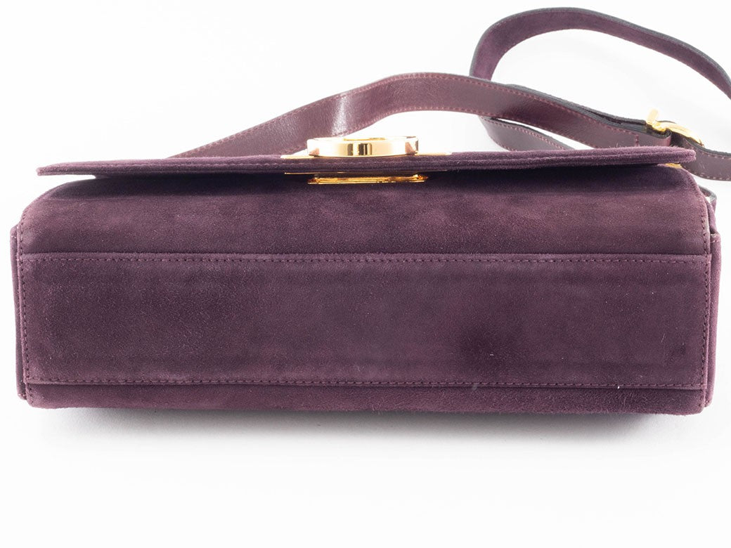 Salvatore Ferragamo Gancini Logo Crossbody Shoulder Bag Suede Purple Preowned9