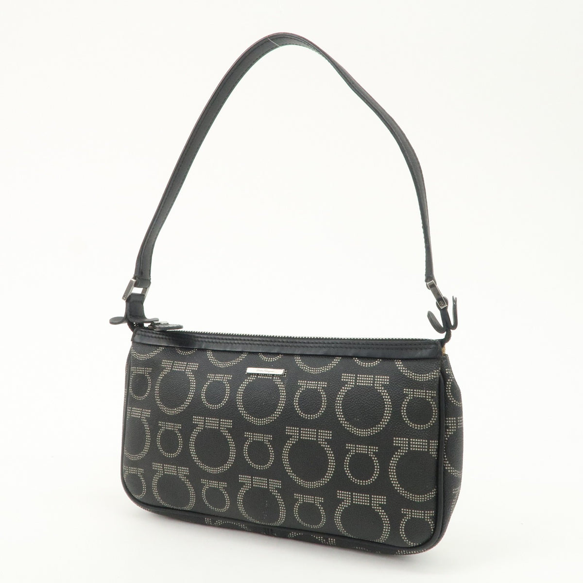 Ferragamo Gancini PVC Accessary Pouch Hand Bag Black Authentic Used F/S2