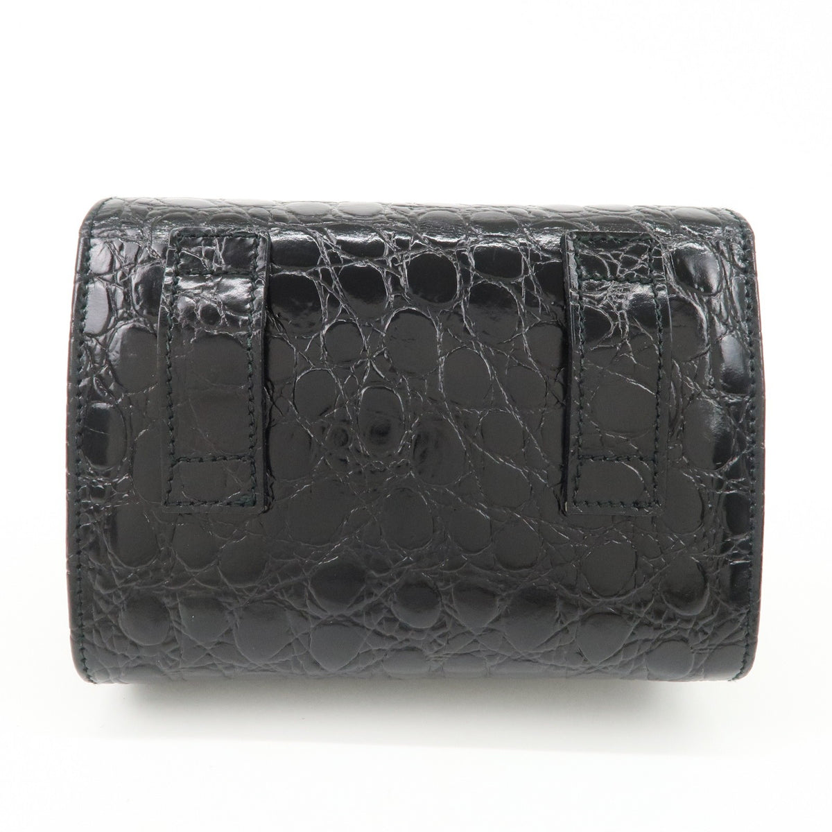 FERRAGAMO Vara Ribbon Chain Shoulder Bag Mini Black Leather Preowned Auth1