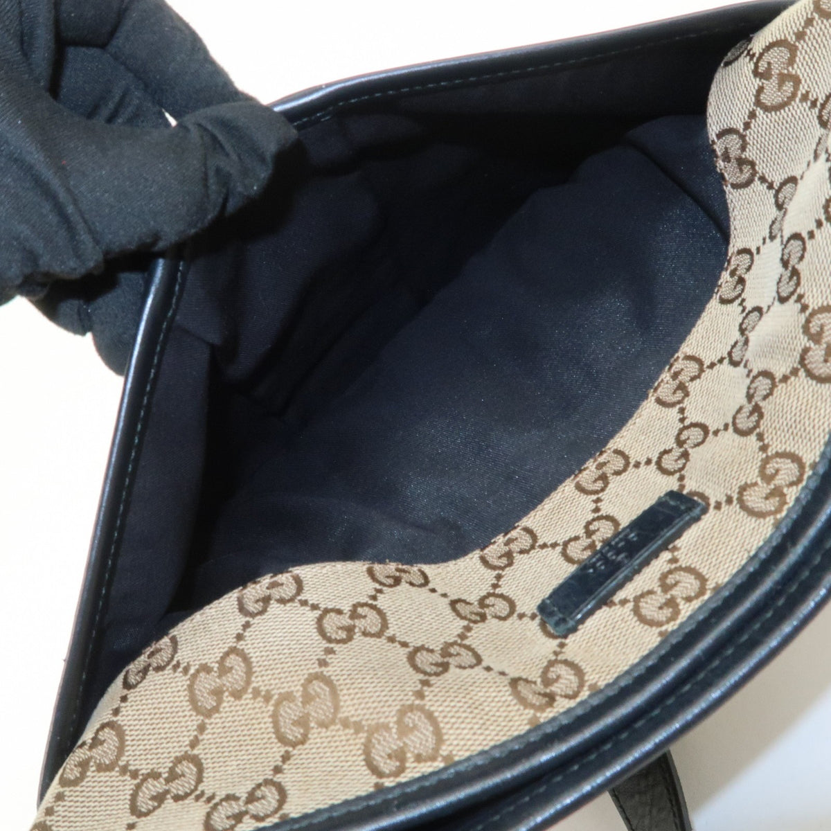 GUCCI Sherry GG Canvas Leather Shoulder Bag Beige Black 388926 Auth Used F/S20