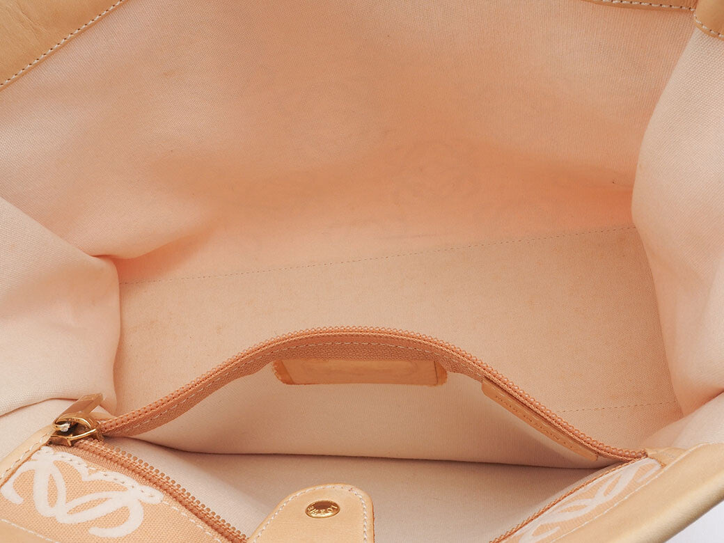 LOEWE Vintage Anagram Canvas Shoulder Tote Bag Handbag Beige Preowned Auth11