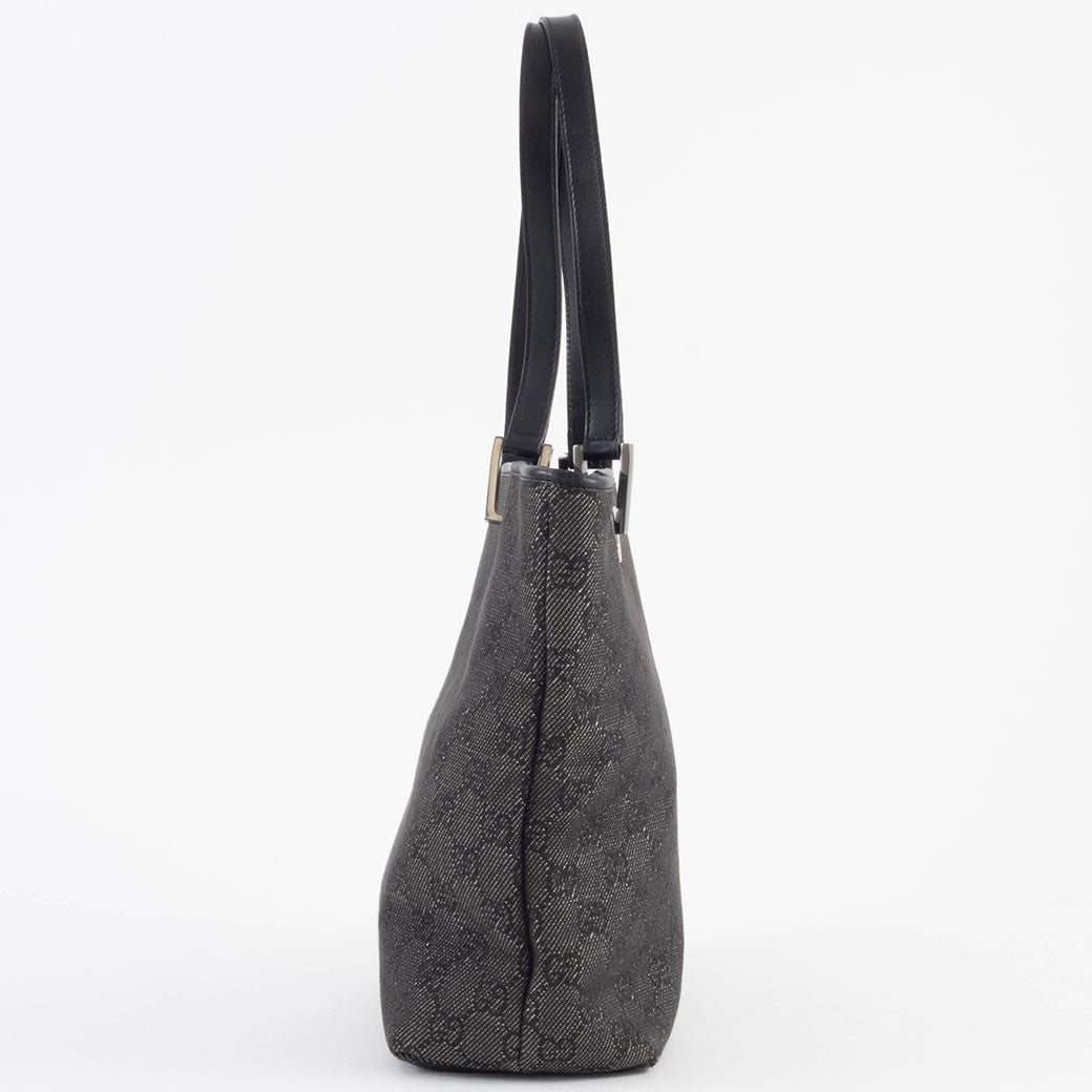 GUCCI GG Canvas Shoulder Tote Bag Underarm Gray Leather Handbag 31244 Preowned5