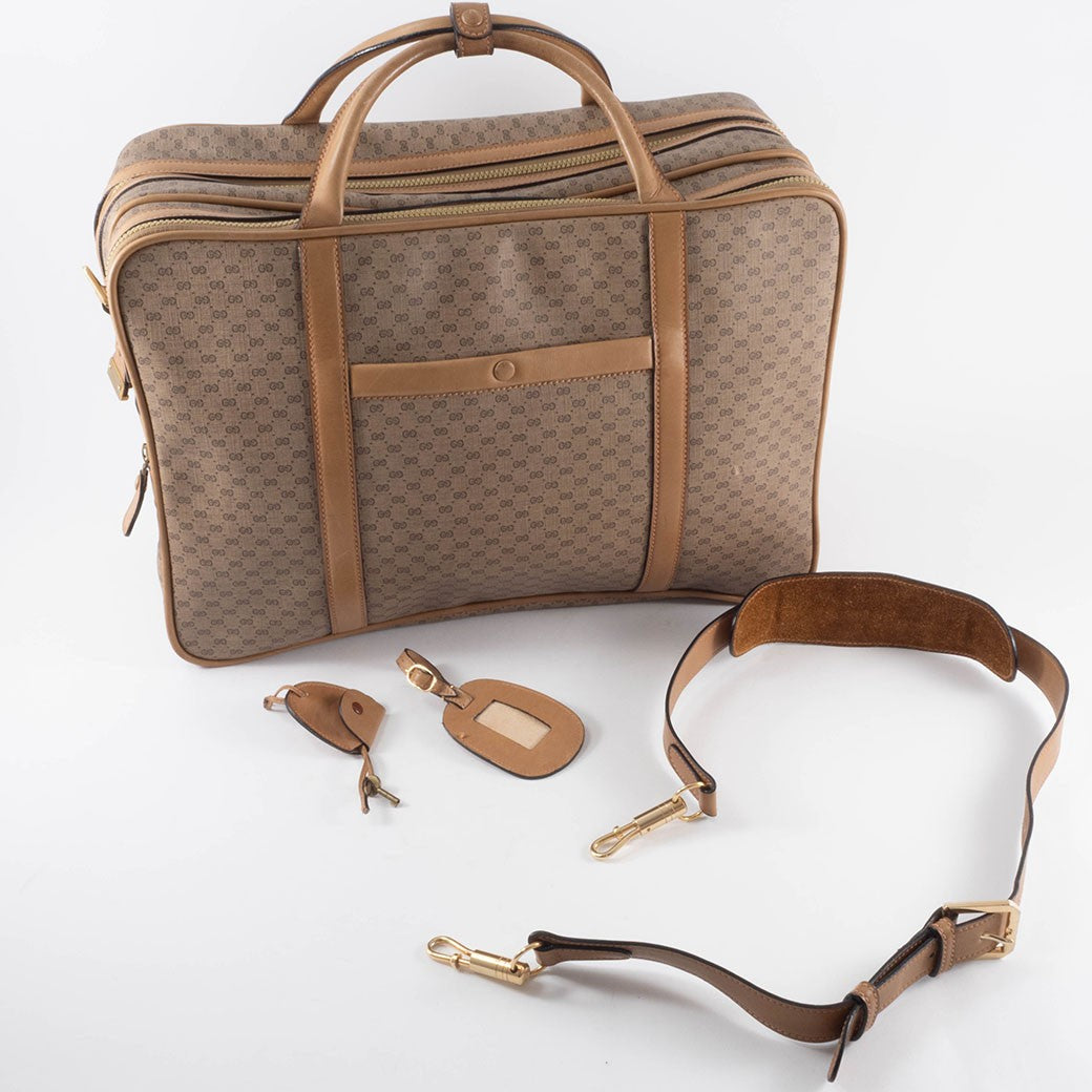GUCCI Old Gucci Micro GG PVC Boston Bag Travel Beige Brown Vintage Preowned14