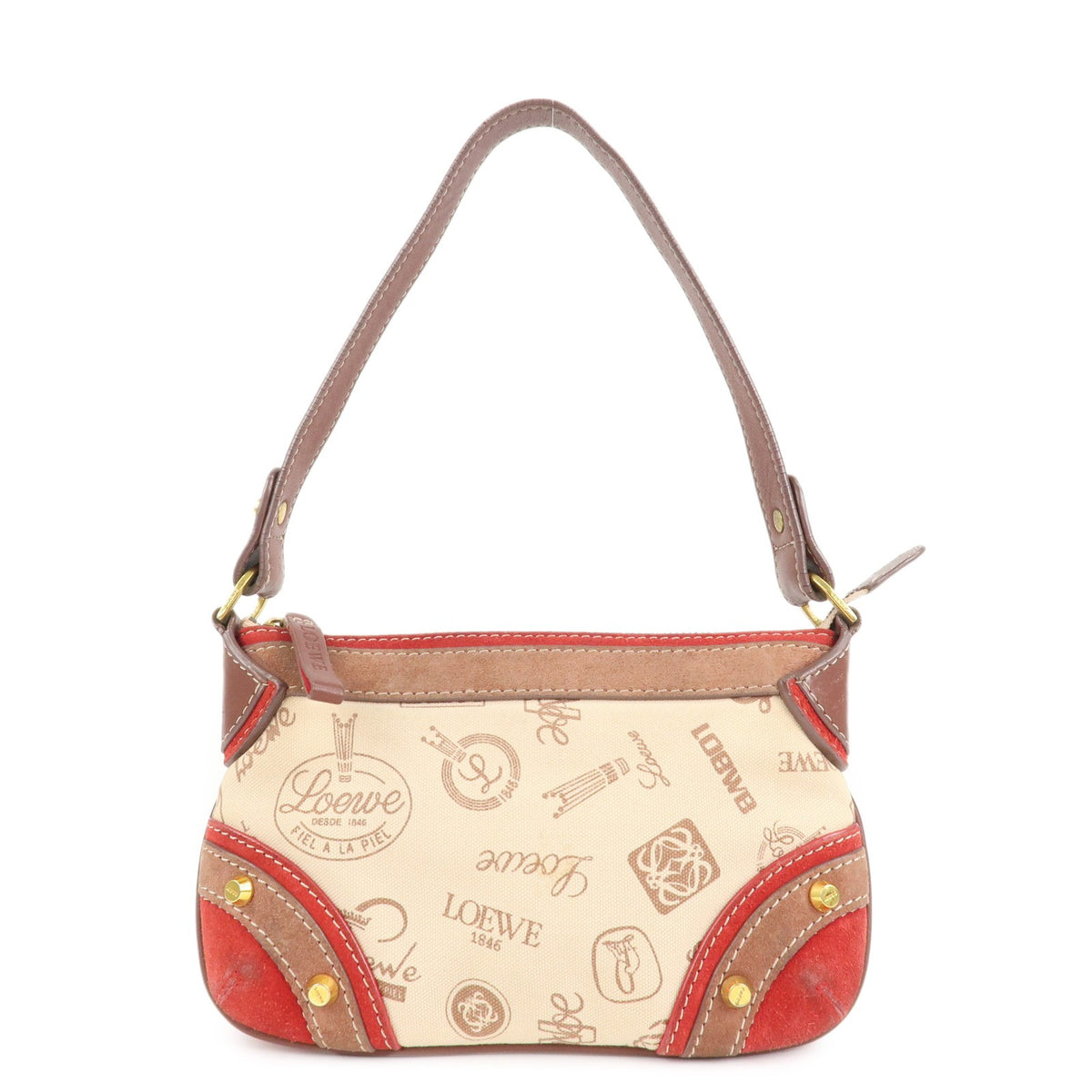 Auth LOEWE Anagram Canvas Suede Leather Shoulder Bag 160th Anniverssary Used0