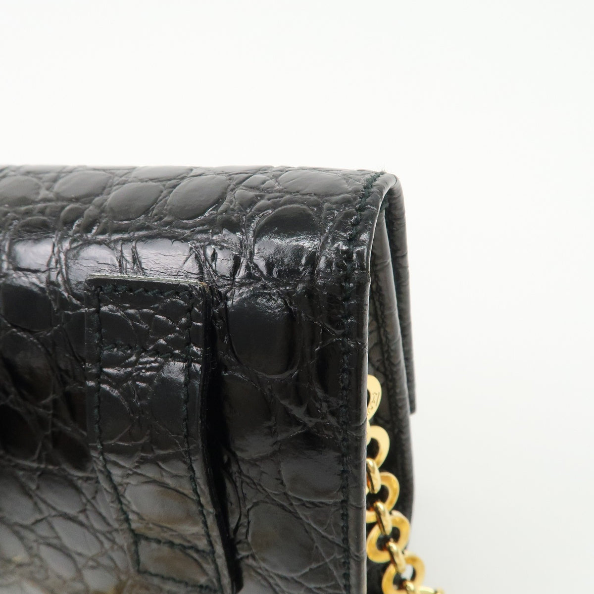 FERRAGAMO Vara Ribbon Chain Shoulder Bag Mini Black Leather Preowned Auth17