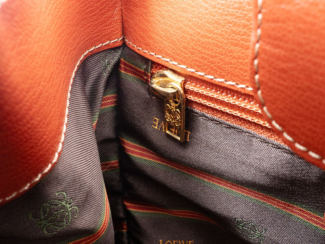 LOEWE Velazquez Shoulder Tote Bag Orange Leather Twisted Hardware Preowned15