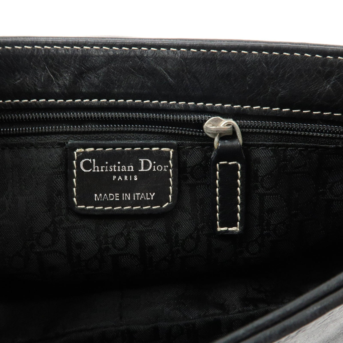 Christian Dior CD Logo Shoulder Bag Black Leather Womens Handbag Preowned Auth23