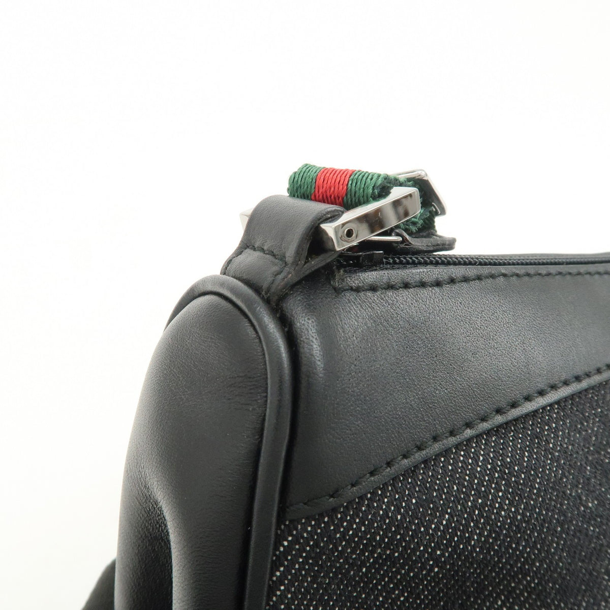GUCCI Sherry Leather Denim Accessory Pouch Hand Bag Black 92820 Auth Used F/S12