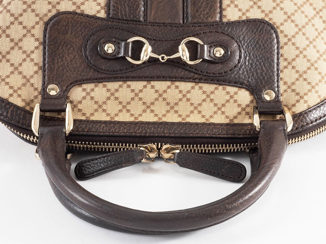 GUCCI Diamante Canvas Leather Tote Handbag Beige Brown Womens Preowned Auth17