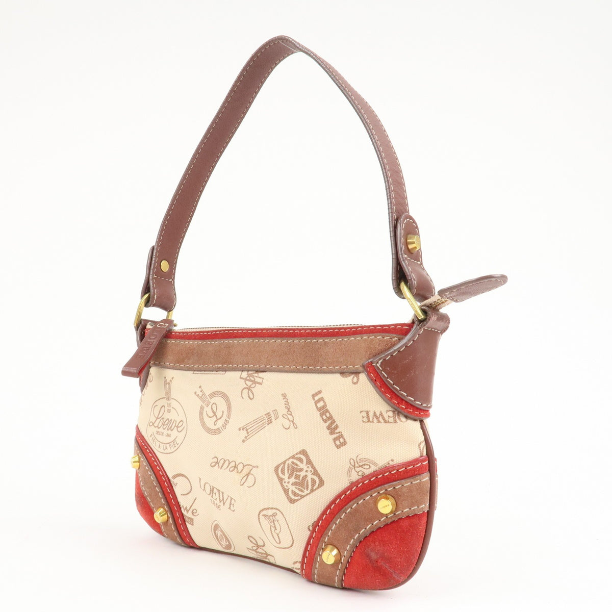 Auth LOEWE Anagram Canvas Suede Leather Shoulder Bag 160th Anniverssary Used2