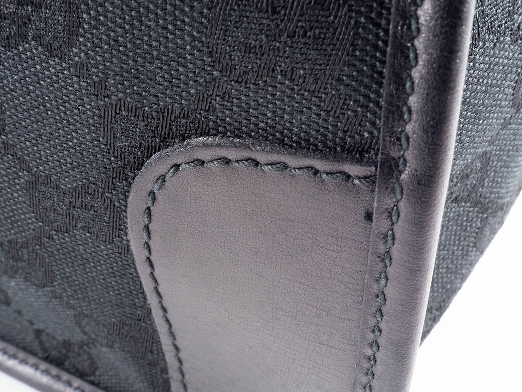 GUCCI Old Gucci GG Canvas Leather Handbag Black Vintage Tote Bag Preowned Auth16