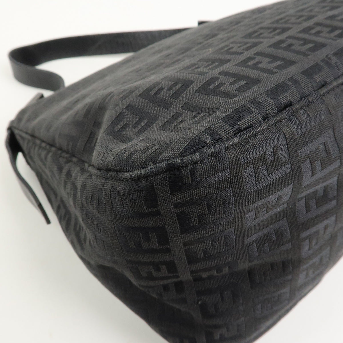 FENDI Mamma Baguette Zucca Zucchino Canvas Leather Black Shoulder Bag Preowned17