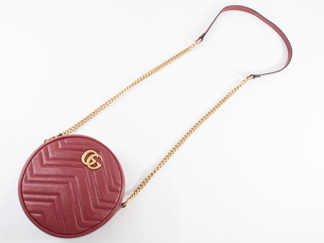 GUCCI GG Marmont Chain Shoulder Bag Red Round Heart Woman 550154 Preowned Auth20