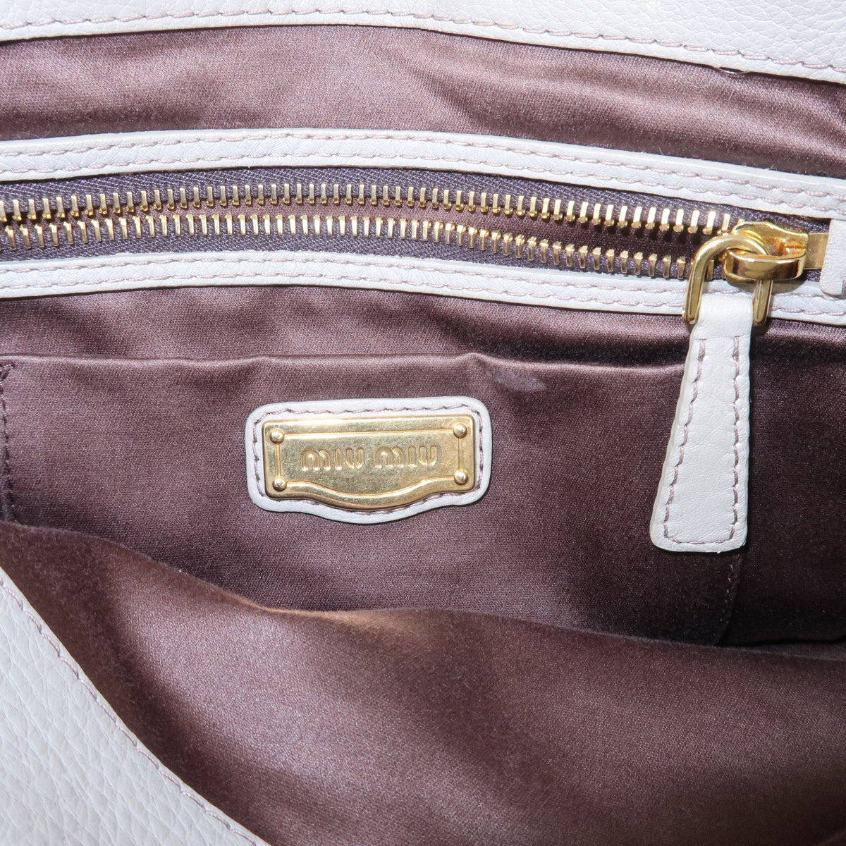MIU MIU Handbag Logo Leather 2Way Bag Shoulder Bag Gray Authentic Used F/S23