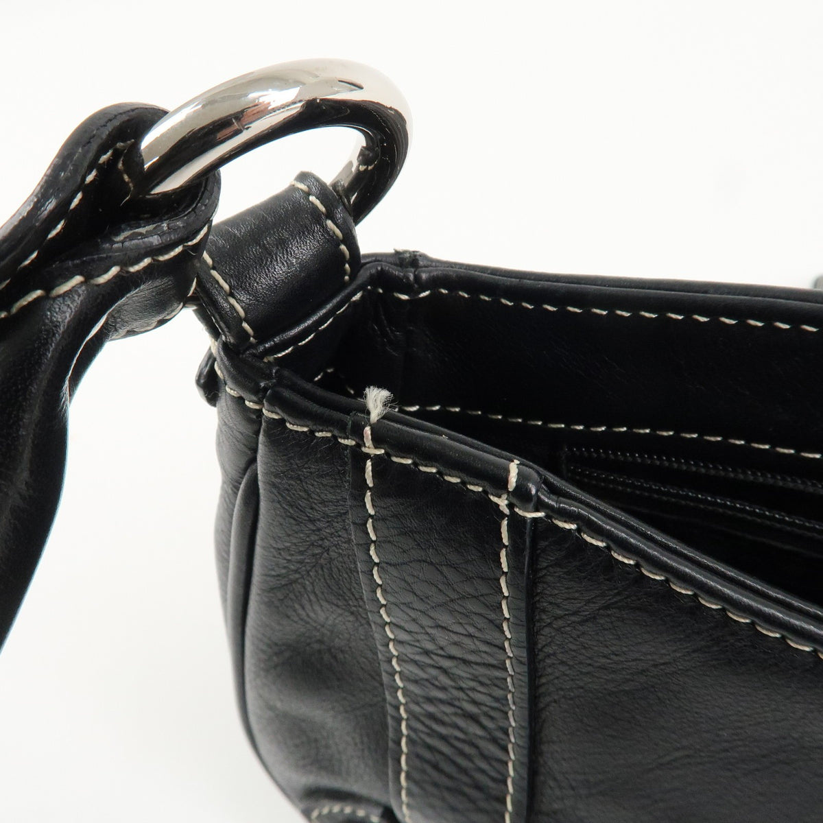 Christian Dior CD Logo Shoulder Bag Black Leather Womens Handbag Preowned Auth19