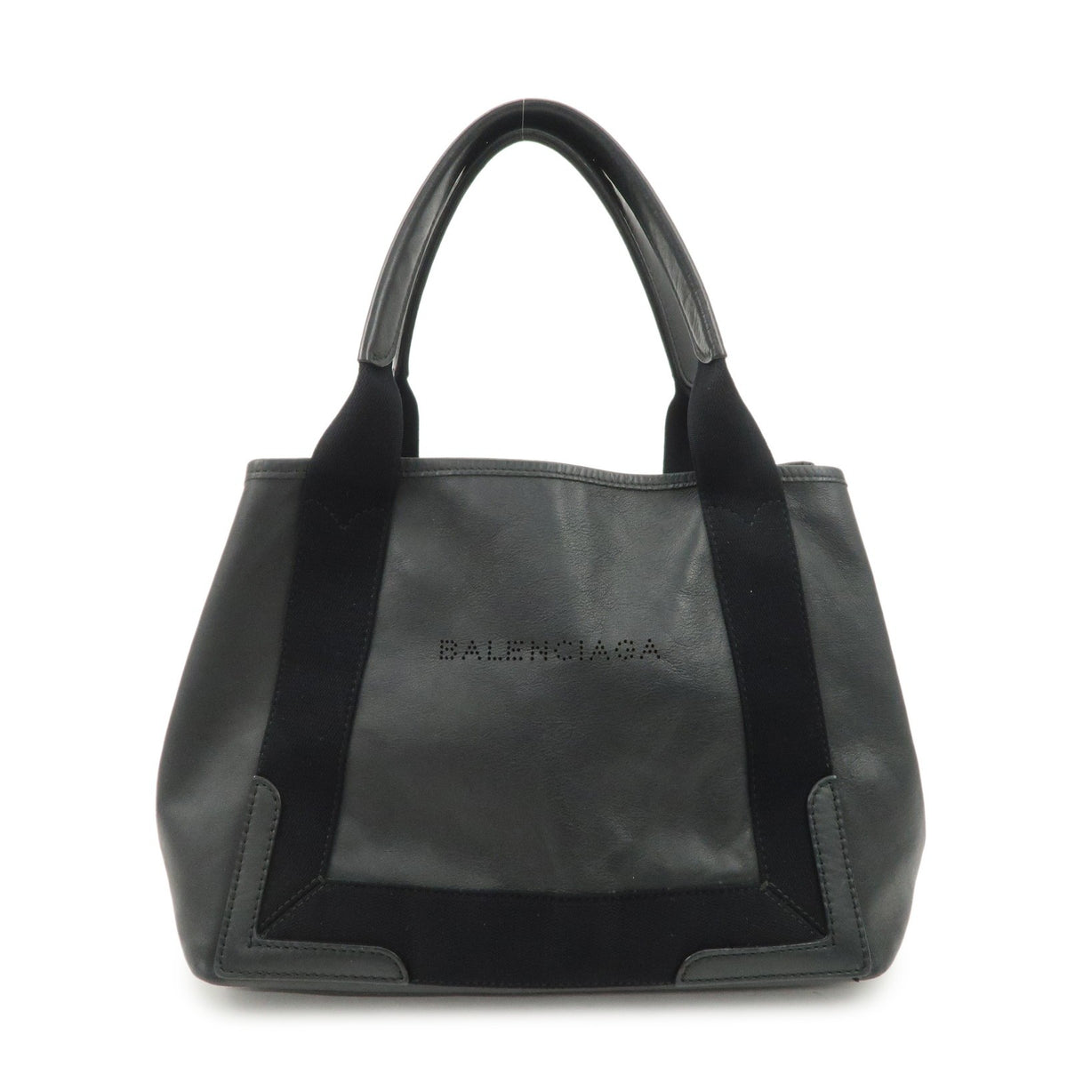 BALENCIAGA Leather Navy Cabas S Tote Bag Hand Bag Black 339933 Auth Used F/S0