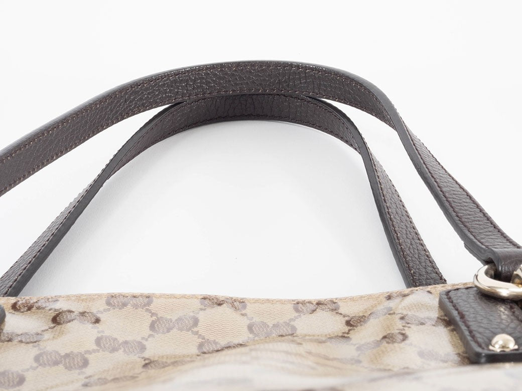 GUCCI GG Crystal Canvas Tote Bag Beige Leather A4 size 353706 Preowned Auth8