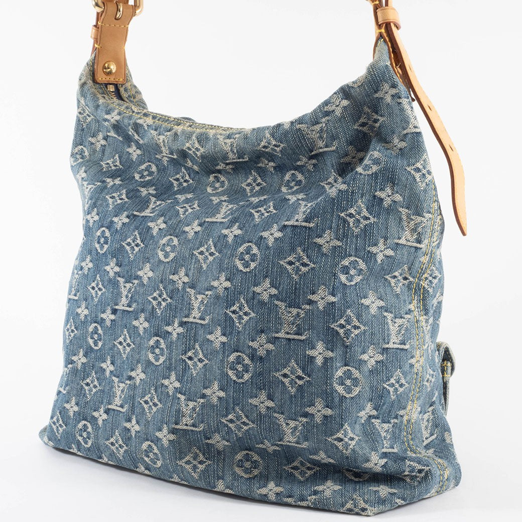 Louis Vuitton Baggy GM Monogram Denim Crossbody Shoulder Bag Hobo Blue Preowned7
