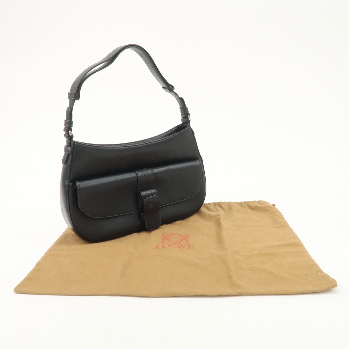 LOEWE Anagram Logo Leather Womens Shoulder Bag Handbag Black Preowned Auth19