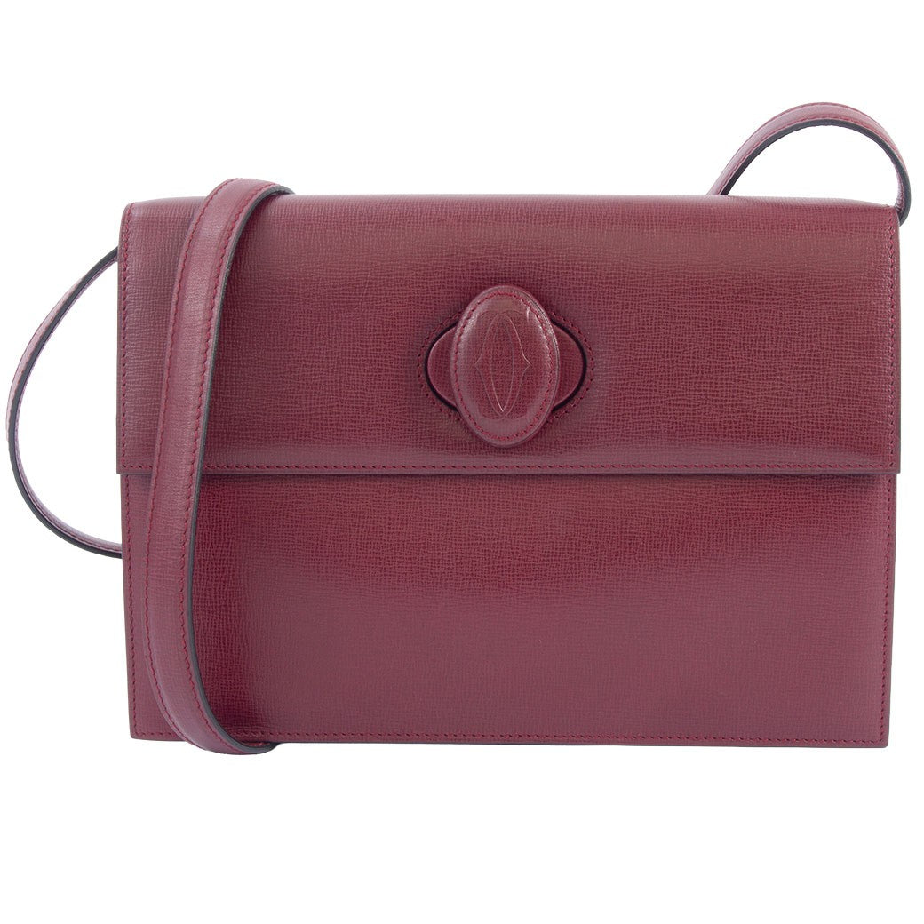 CARTIER Must de Cartier Bordeaux Leather Short Crossbody Shoulder Bag Preowned0