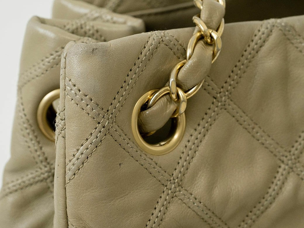 CHANEL Bicolore Leather Chain Shoulder Tote Bag Beige Convertible Preowned Auth4
