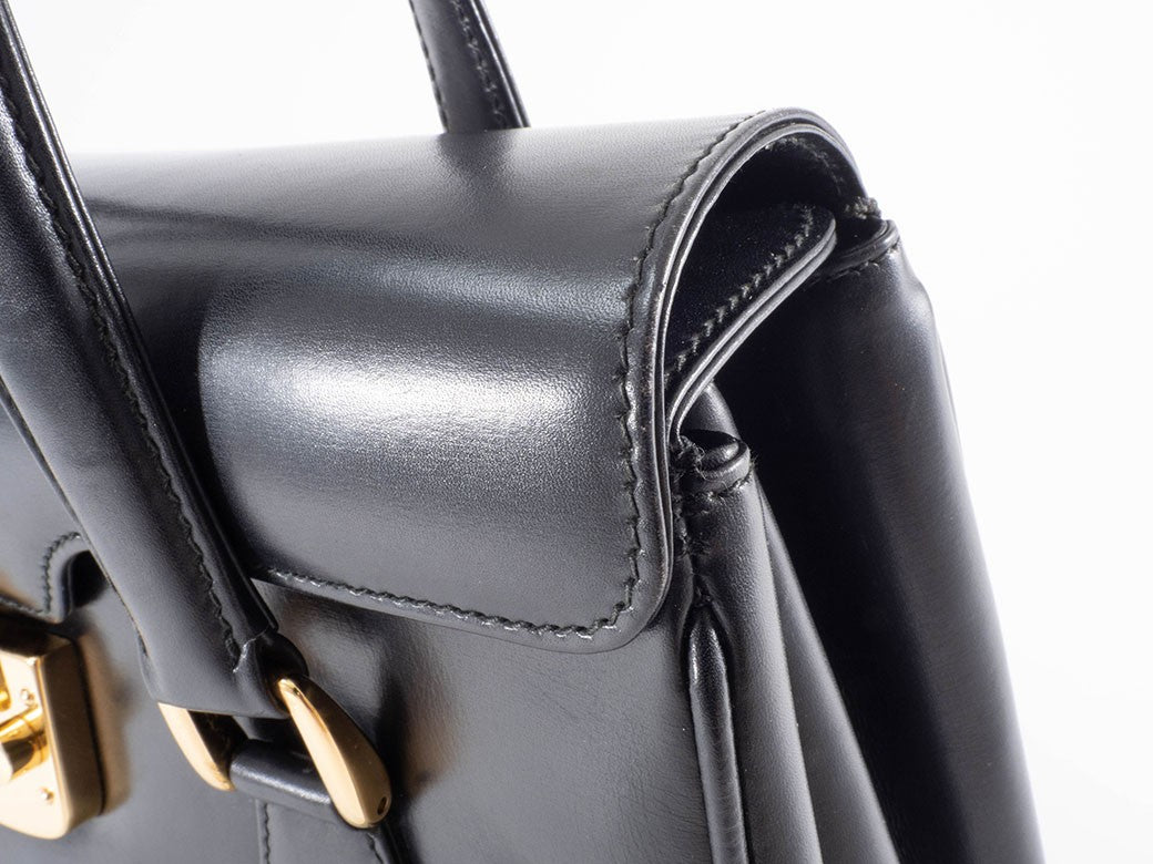 GUCCI Lady Lock Old Gucci Leather Handbag Bag Black Vintage Preowned Auth18