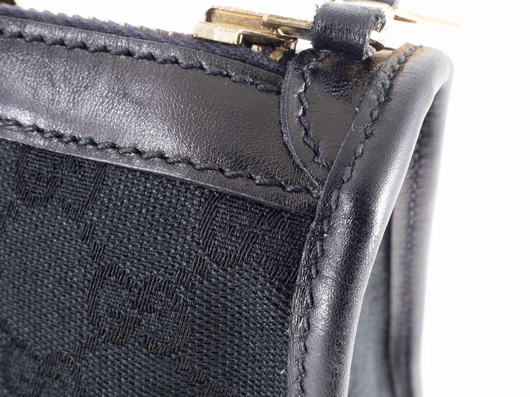GUCCI Old Gucci GG Canvas Leather Handbag Black Vintage Tote Bag Preowned Auth11