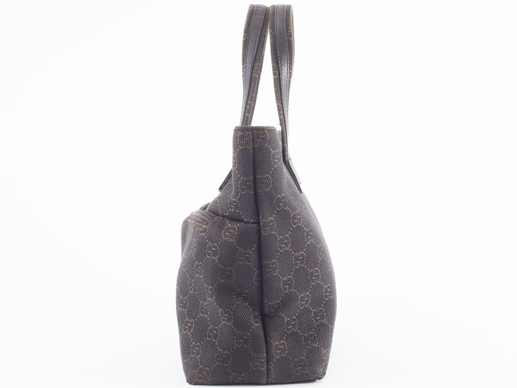 GUCCI GG Canvas Leather Tote Handbag Small Brown 105650 Womens Preowned Auth15