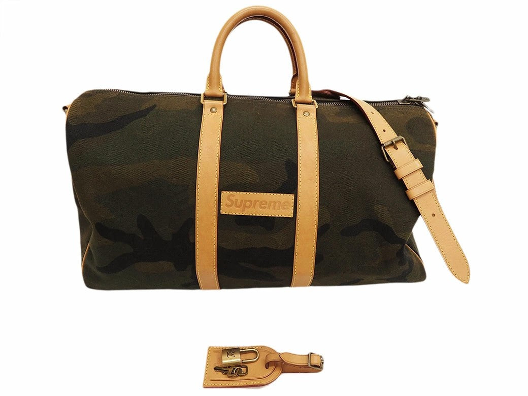 LV x Supreme Keepall Bandouliere Camo Travel Bag M43466 Khaki Men's Preowned9