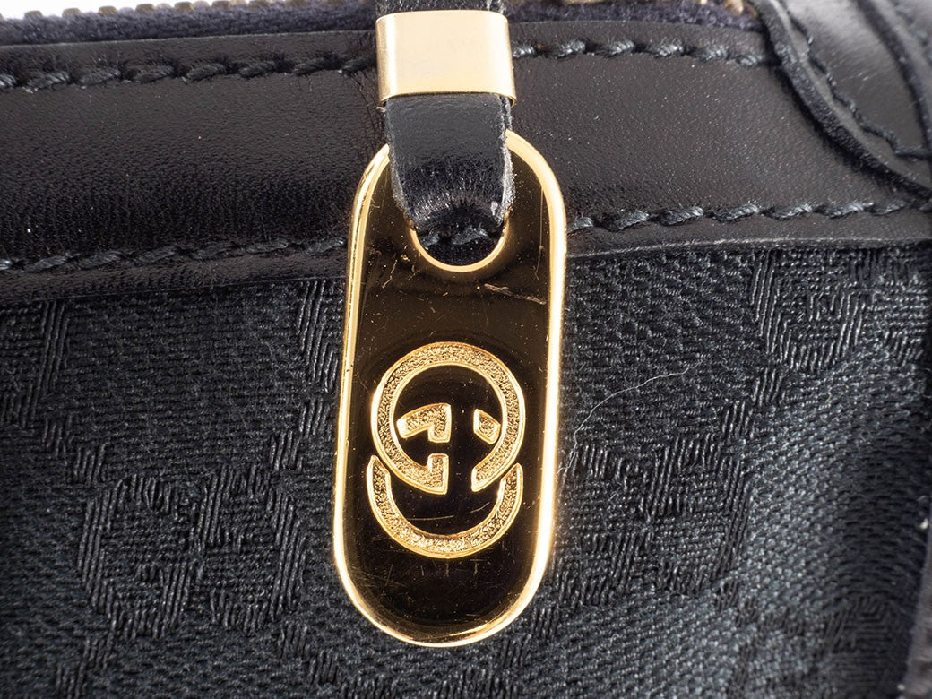 GUCCI Old Gucci GG Canvas Leather Handbag Black Vintage Tote Bag Preowned Auth12