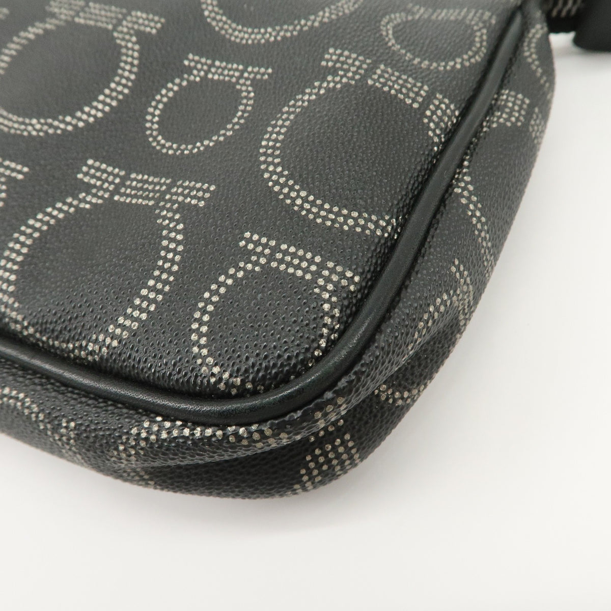 Ferragamo Gancini PVC Accessary Pouch Hand Bag Black Authentic Used F/S10
