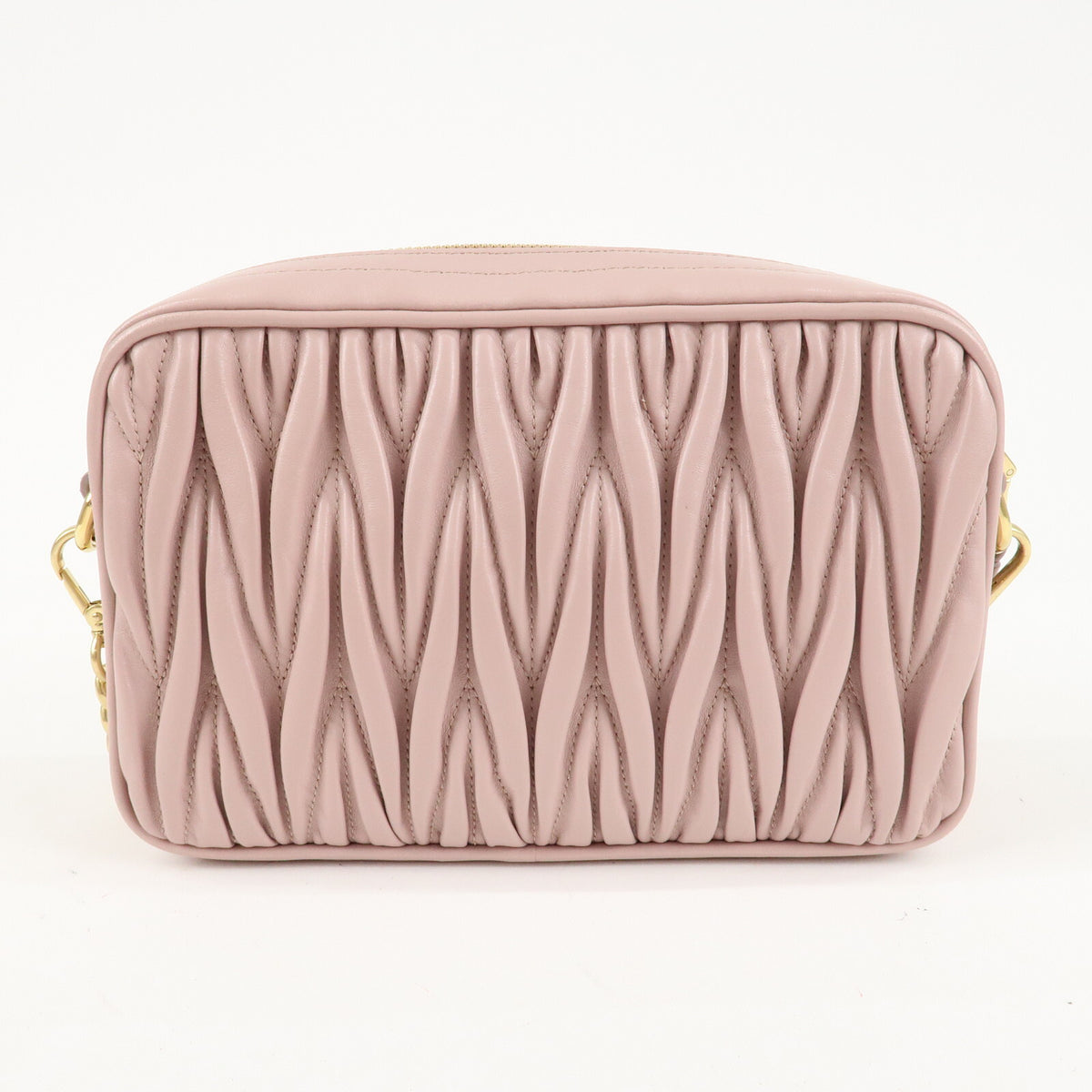 MIU MIU Matelasse Leather Chain Crossbody Shoulder Bag Pink Beige Preowned Auth1