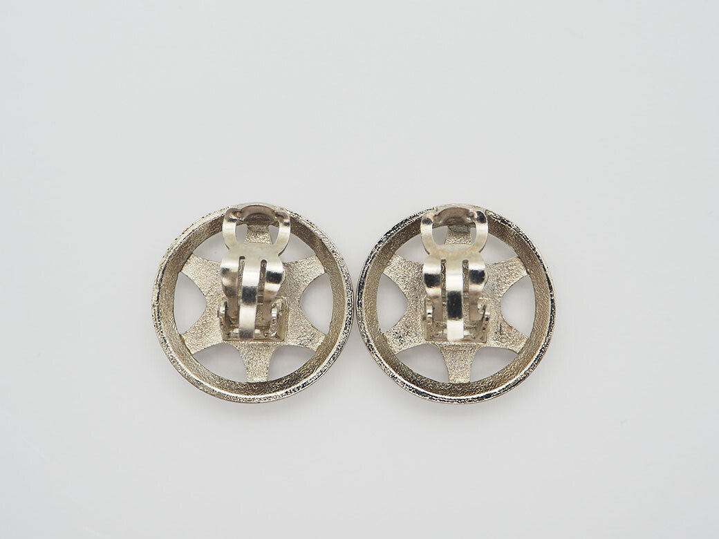 CHANEL Round Hexagram Earrings Silver Ladies 97A Metal Star Star Reuse Used3
