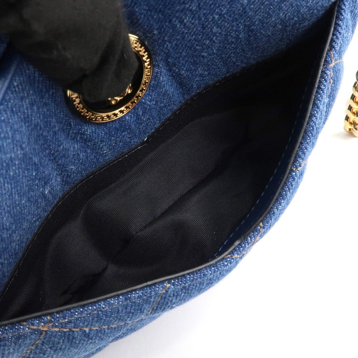 GIANNI VERSACE Denim Leather Chain Shoulder Bag Blue Authentic Used F/S21