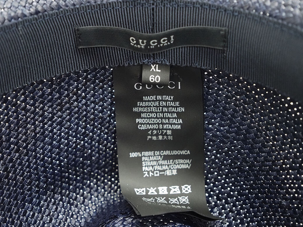 GUCCI Italian Straw Folded Hat XL 60cm Navy Straw Hat Men's Panama Preowned11