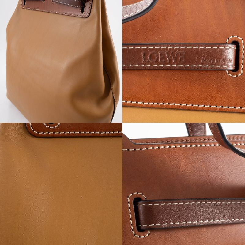 LOEWE Lazo Tote Bag Camel Brown Leather Large A4 Shoulder Bag Preowned Auth16