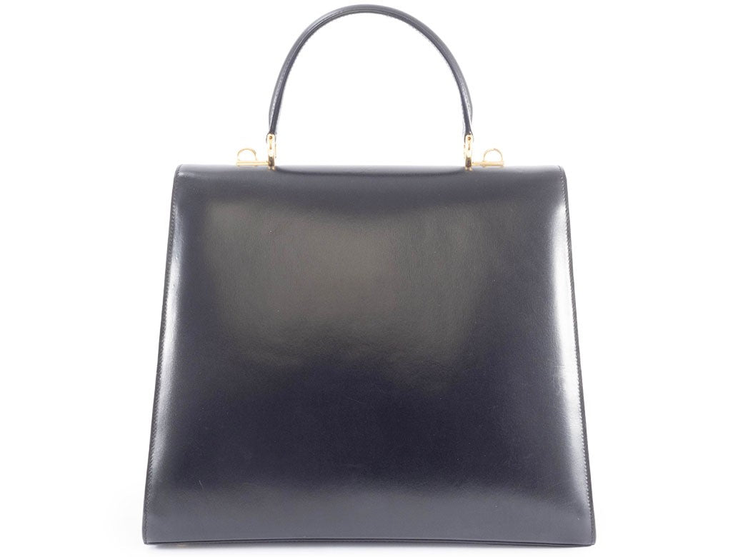 GUCCI Old Gucci Lady Lock Handbag Black Leather Top Handle 000 01 0192 Preowned2