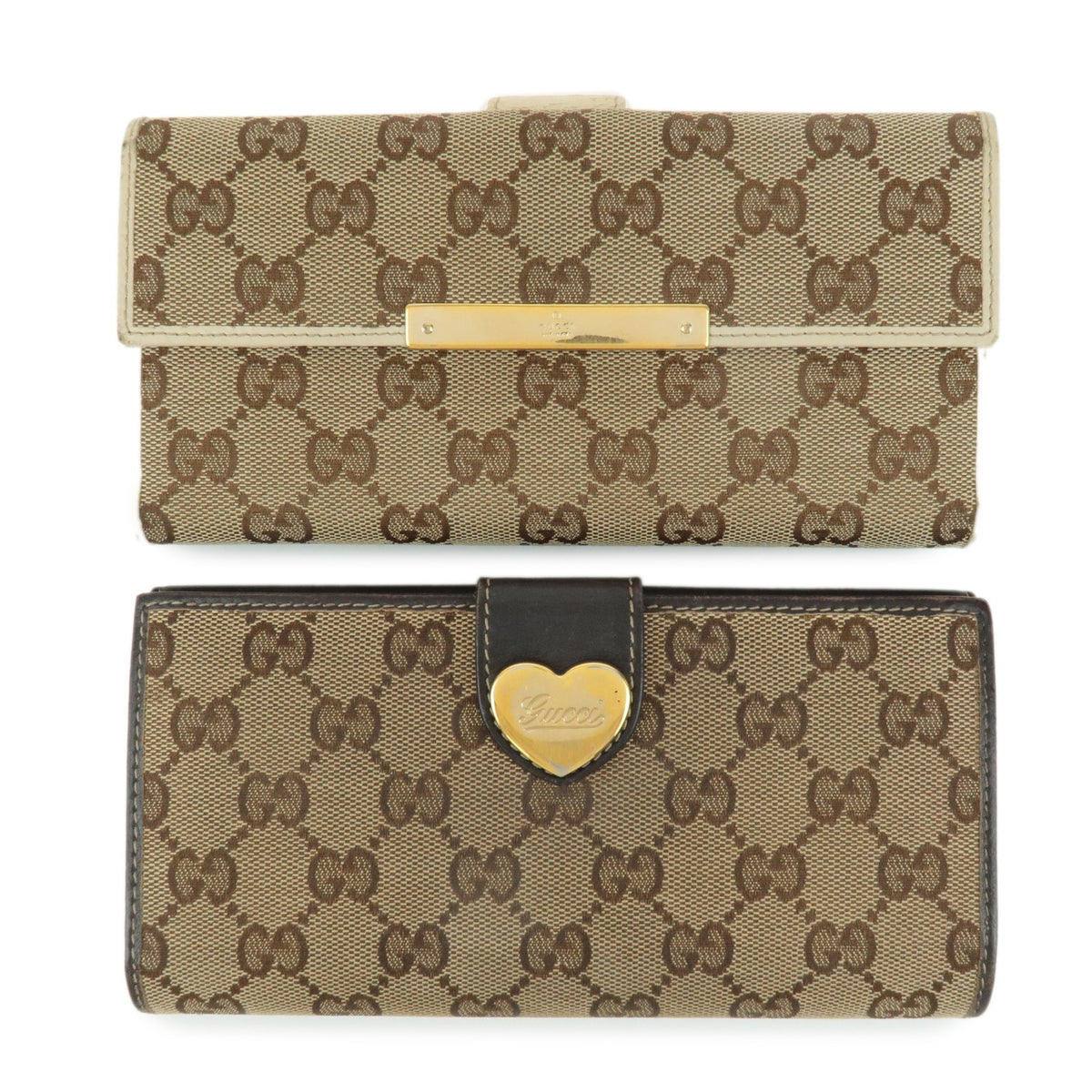 GUCCI Set of 2 GG Canvas Leather Wallet Beige Brown 203550/112715 Auth Used F/S0