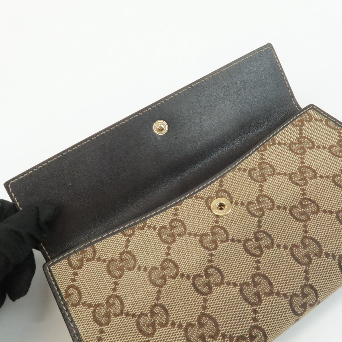 GUCCI Set of 2 GG Canvas Leather Wallet Beige Brown 203550/112715 Auth Used F/S19