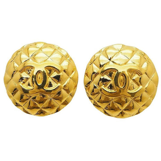 CHANEL Vintage Round Matelassé Coco Large Earrings Ladies 23 Quilted pattern0