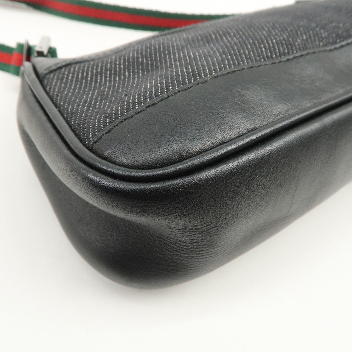 GUCCI Sherry Leather Denim Accessory Pouch Hand Bag Black 92820 Auth Used F/S8