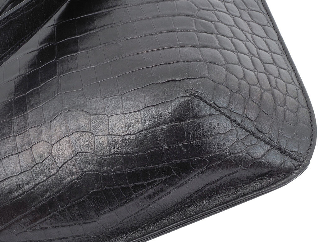 Salvatore Ferragamo Embossed Black Leather Shoulder Tote Bag Preowned Auth7