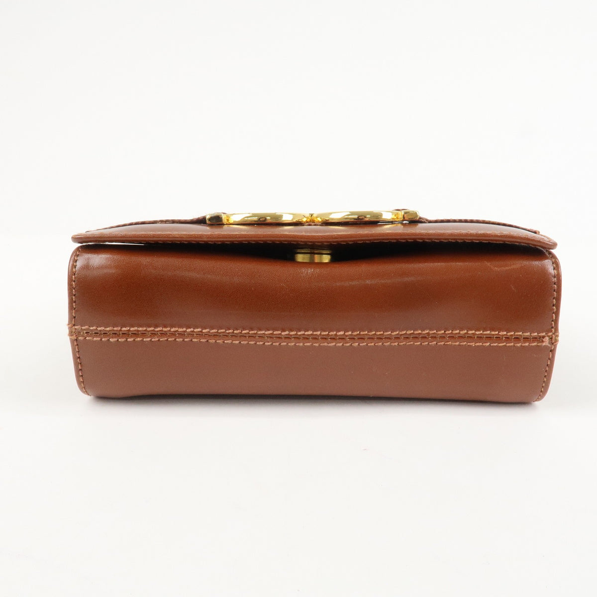 Ferragamo Gancini Leather Chain Shoulder Bag Brown Gold HDW Authentic Used F/S4