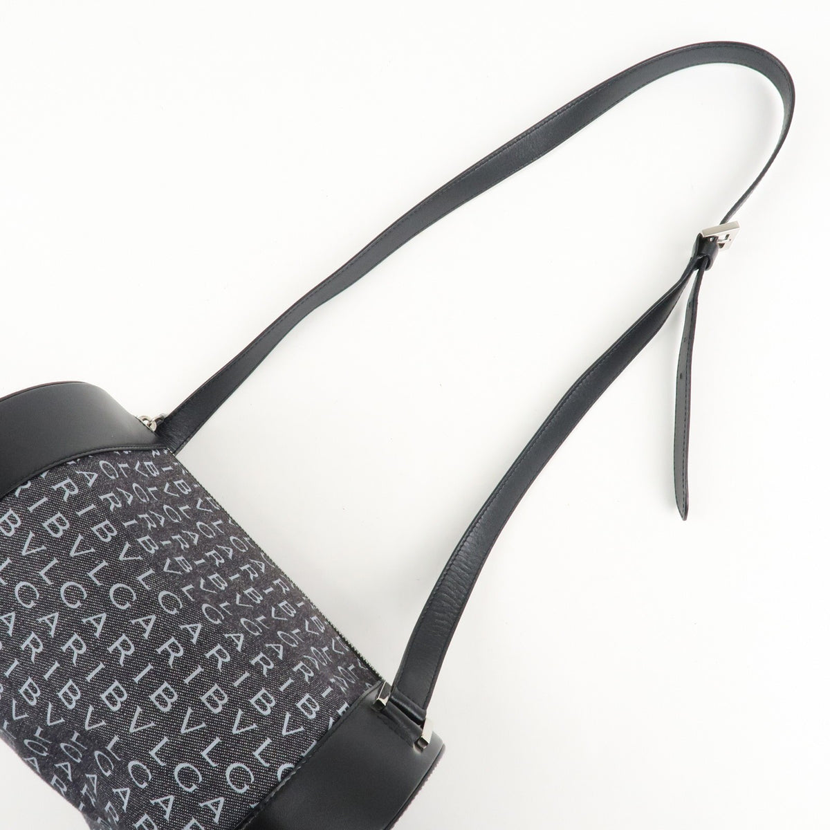 BVLGARI Logo Mania Canvas Leather BZero 1 Shoulder Bag Black Preowned Auth6