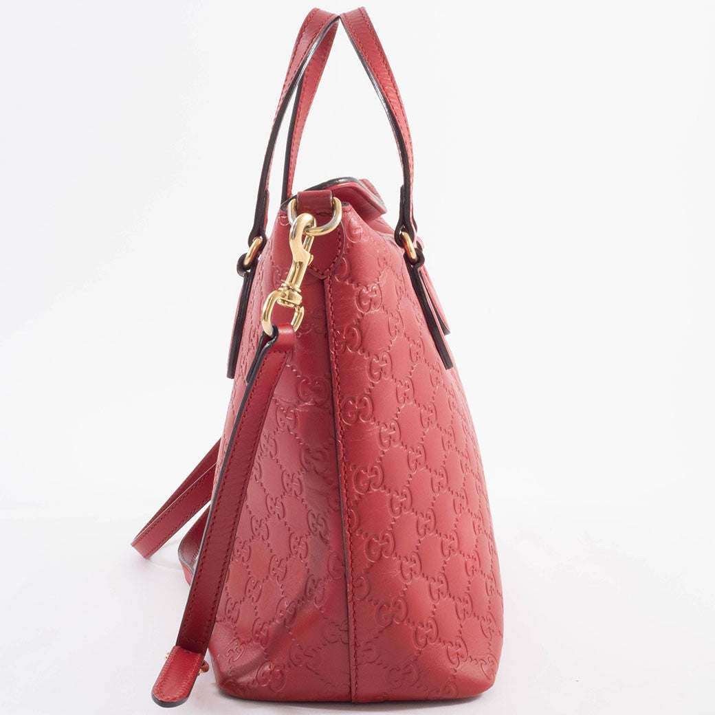 GUCCI Guccissima Leather Convertible Crossbody Shoulder Bag Tote Red Preowned8
