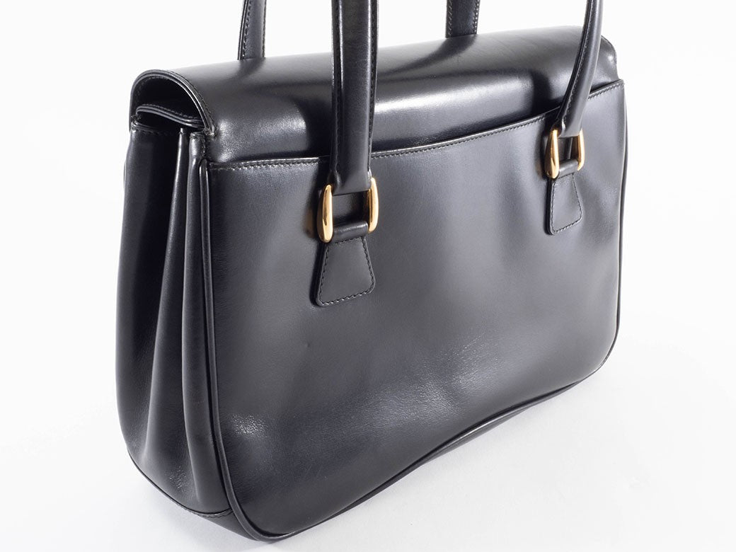 GUCCI Lady Lock Old Gucci Leather Handbag Bag Black Vintage Preowned Auth7