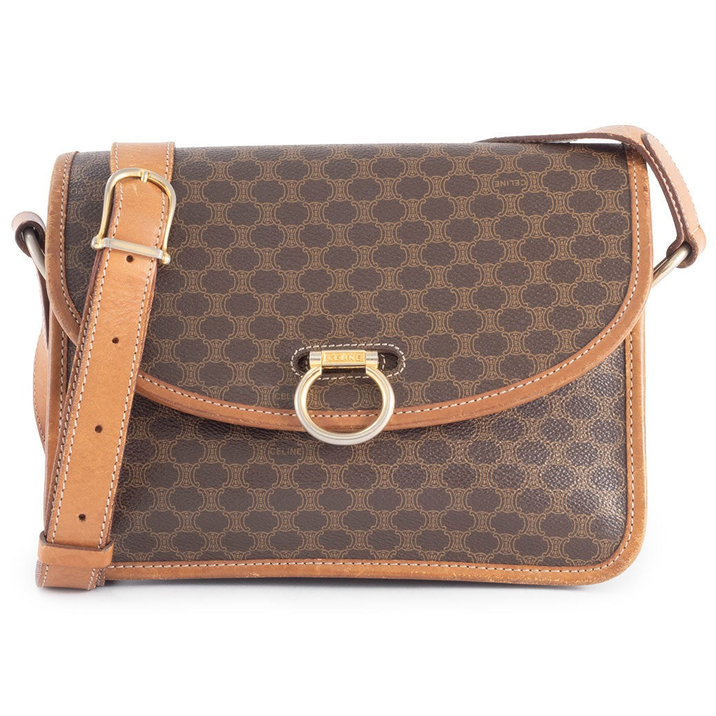 CELINE Macadam Flap Crossbody Shoulder Bag Womens Brown M08 Preowned Auth0