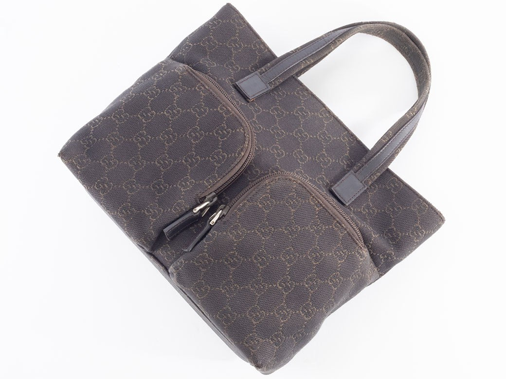 GUCCI GG Canvas Leather Tote Handbag Small Brown 105650 Womens Preowned Auth22