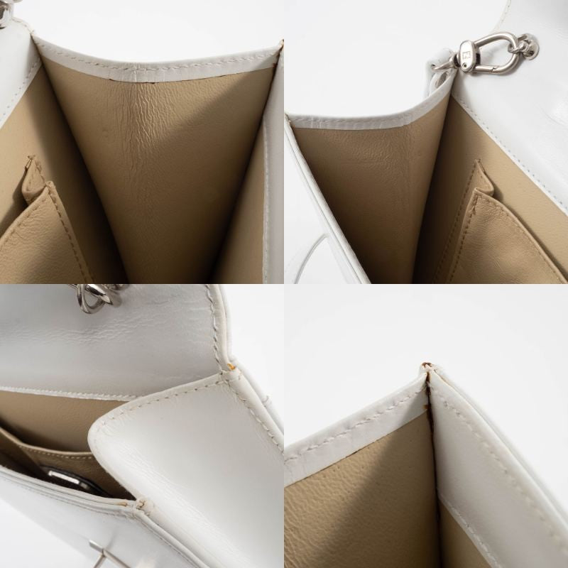 FENDI Logo Handle Shoulder Bag White Leather Convertible Crossbody Preowned22