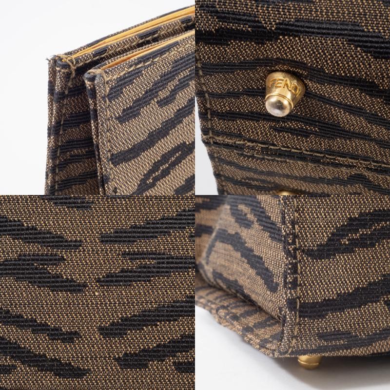 FENDI Zebra Print Tote Bag Canvas Leather Animal Pattern Brown Preowned Auth15